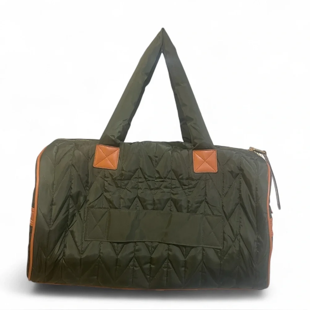 Joan & David Quilted Duffel Bag with Strap & Matching Pouch – Olive Green 20”
